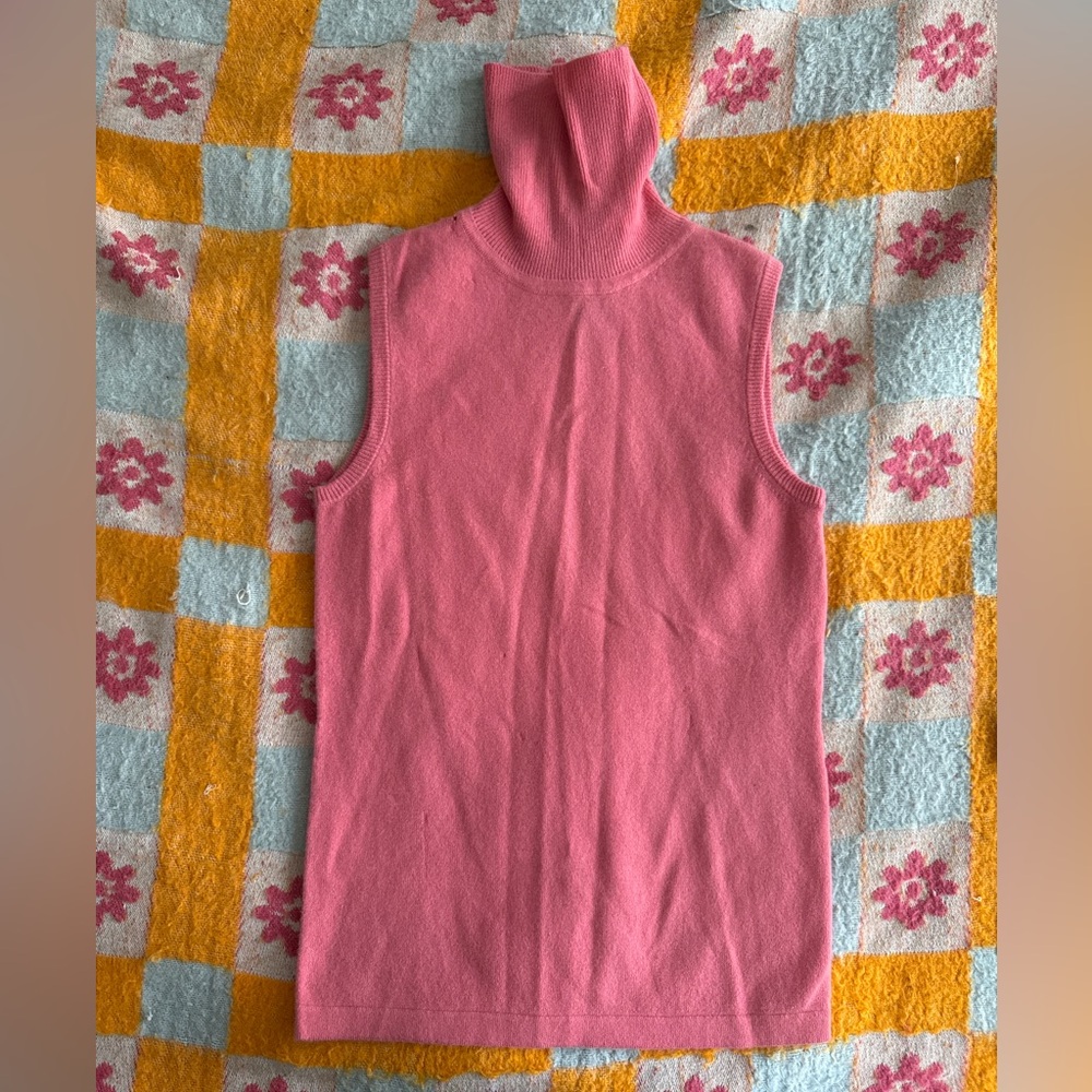 Yansi Fugel 100% Cashmere Pink Sleeveless Turtleneck Sweater Tank Top